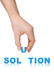 Hand and word Solution, business concept