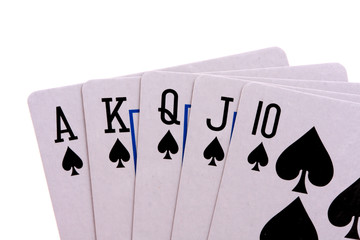 Royal flush in poker isolated on white background