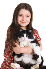 Little girl and fluffy cat