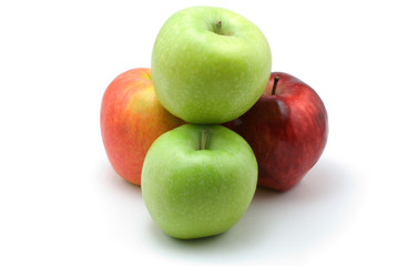 two green applas and two red apples, isolated.