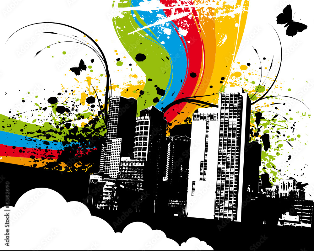 Wall mural grunge rainbow city