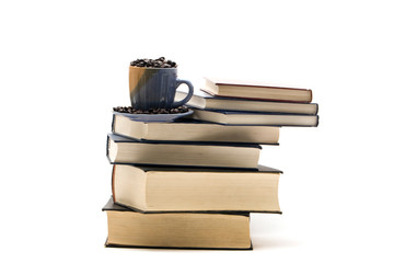 Stack of books and a cup of coffee
