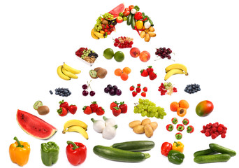 Large pyramid of fruits and vegetables