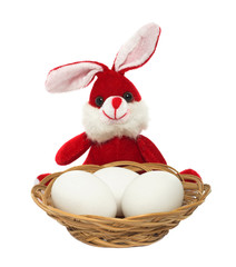 image of a red easter bunny with eggs