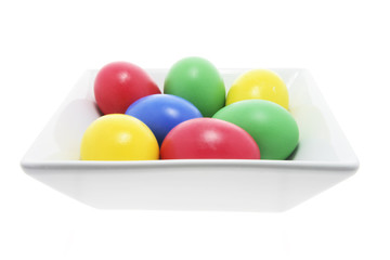 Easter Eggs in Square Bowl with White Background