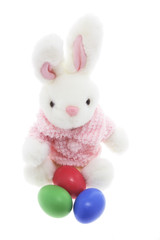 Bunny and Easter Eggs on White Background