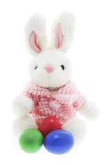 Bunny and Easter Eggs on White Background