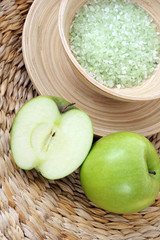 bowl of apple bath salt and some fresh fruits