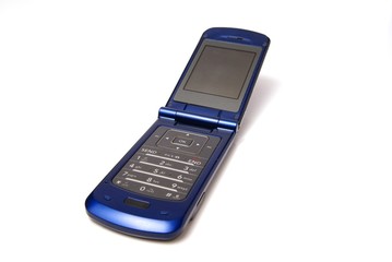Blue flip Cell Phone on white
