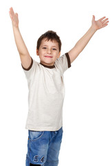 Funny smiling boy. Isolated over white background.