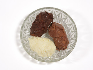 Milk dark and white chocolate flaked truffles