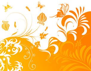 Abstract flower background with butterfly, vector illustration