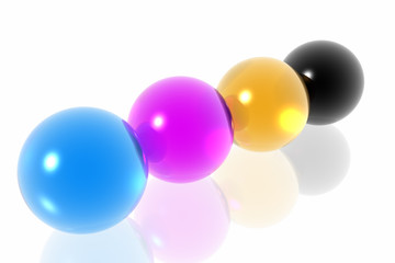 CMYK spheres isolated in white background