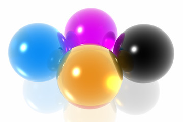CMYK spheres isolated in white background