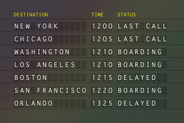 Flight timetable - USA destinations
