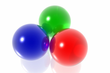 RGB spheres isolated in white background