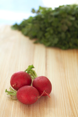 A variety of fresh vegetables on a wooden cutting board