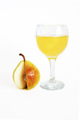 Pear and a glass of pear juice isolated on white