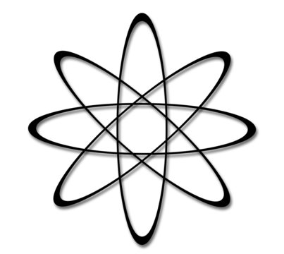 A black illustration of a simple atom symbol