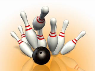 Bowling ball striking pins