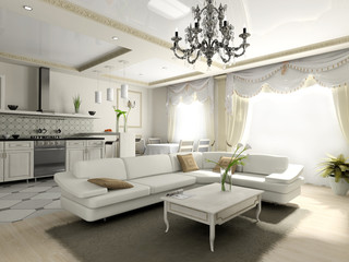 Fototapeta na wymiar Interior of the apartment in classic style 3D rendering