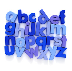 Plastic Alphabet in blue tones on a neutral background