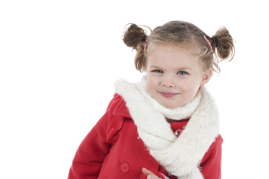 Cute Little Girl In Red Coat