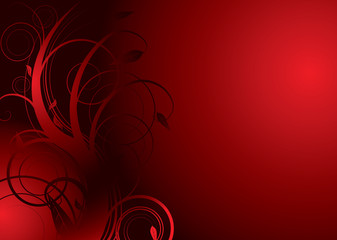 Floral abstract background in red and black