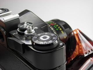 Fototapeta na wymiar classic SLR camera isolated on white