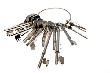 Keys on keyring isolated over white background