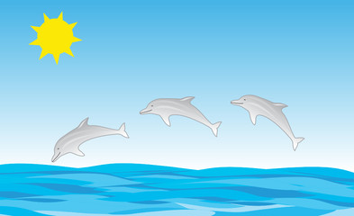 Fototapeta na wymiar Dolphins Jumping