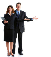 Young smiling  business woman and business man.