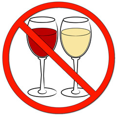 two wine glasses with not allowed symbol 