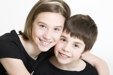 brother and sister in black and white isolated on white