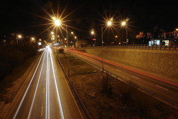 Night traffic light trails