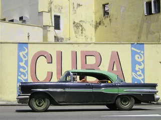 Tissu par mètre Voitures anciennes cubaines mur de Cuba