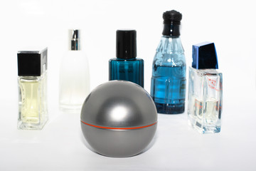 Bottles with perfumes and fragrances