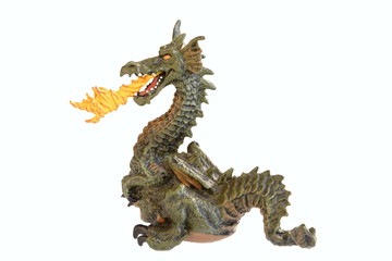 Fototapeta premium Fly fire dragon isolated on white background