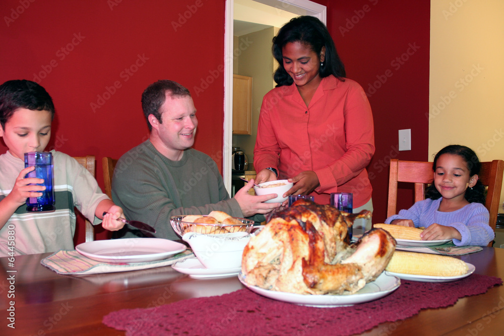 Wall mural family having thanksgiving dinner