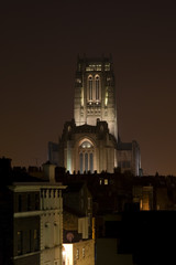 Fototapeta na wymiar Liverpool's anglican cathedral illuminated at night