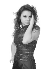 beautiful woman in dress with wavy hair