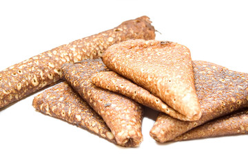 russian pancake on the white isolated background