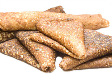 russian pancake on the white isolated background