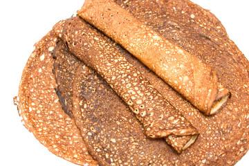 russian pancake on the white isolated background