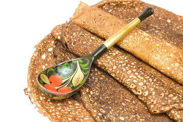 russian pancake on the white isolated background