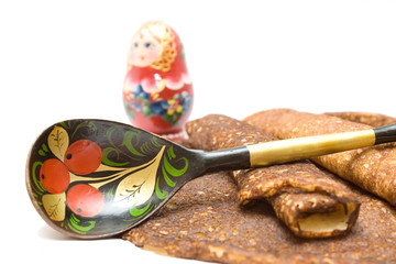 russian pancake on the white isolated background