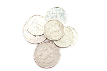 russian metallic money on white isolated background