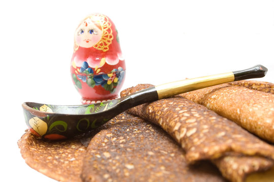 russian pancake on the white isolated background