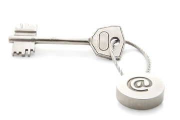 Key with e-mail symbol isolated over white