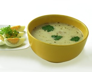 white rye  flour borsch with eggs 